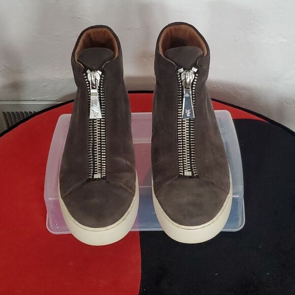 Frye Lena Suede High Top Sneaker in Dark Taupe Grey Size 7 - Picture 2 of 16